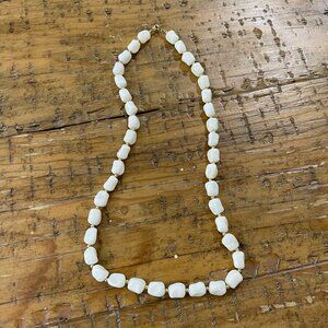 Vintage Signed Trifari White Lucite Faux Stone & Gold Tone Bead 24" Necklace